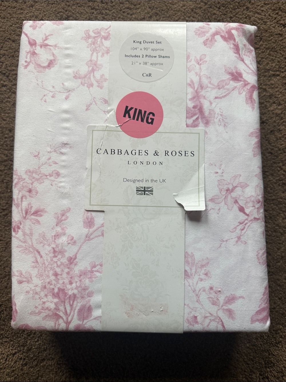 Cabbages & Roses King Duvet Set in Soft Pink Floral NWT